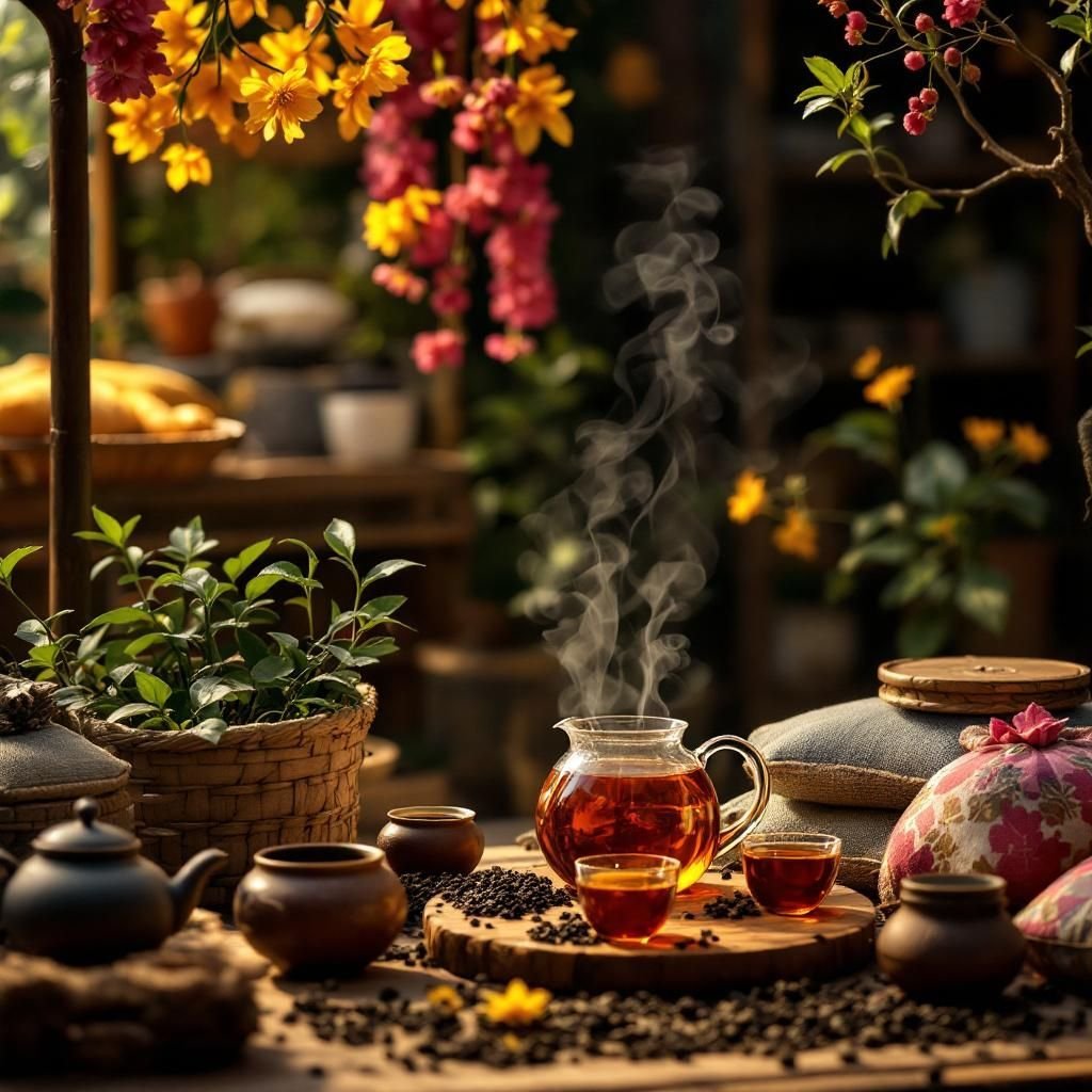 Various tea certification program logos and brochures on a table