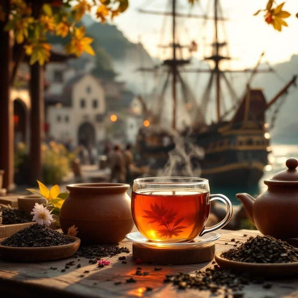 Historical tea trade routes connecting China, India, and Europe