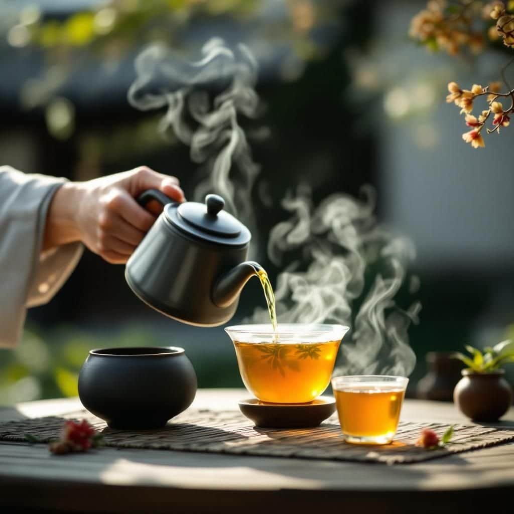 A selection of Balhyocha and Nokcha teas with celadon teaware