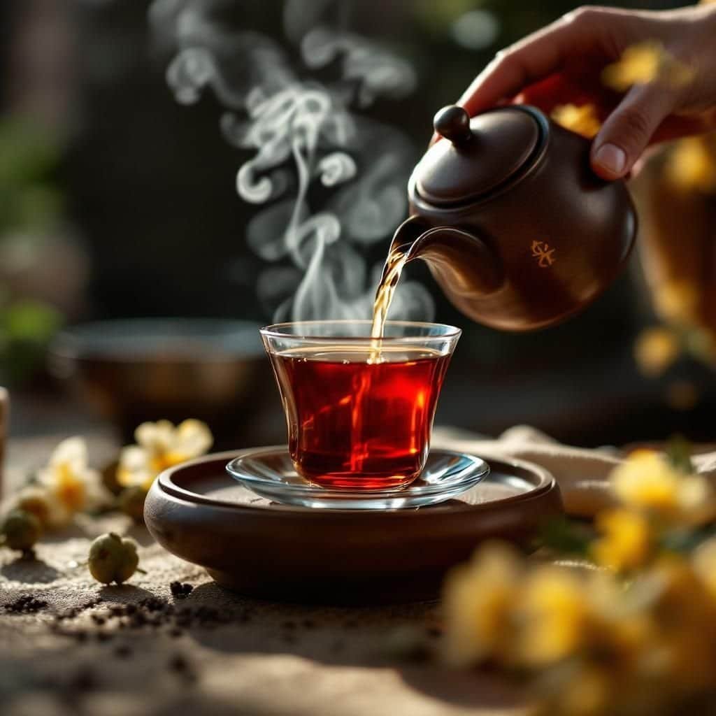 Moroccan tea ceremony with ornate glasses and fresh mint leaves in Marrakech