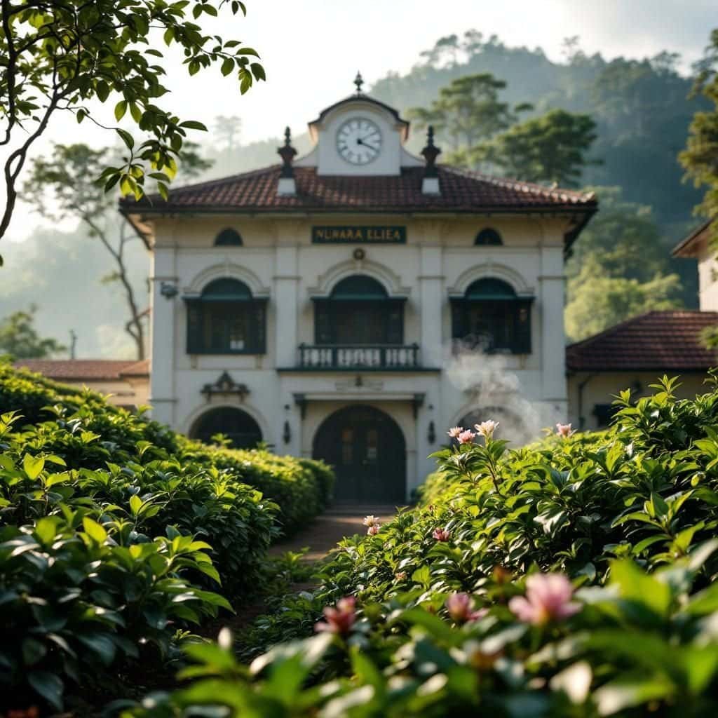 Lush green tea plantations stretching over the Sri Lankan hills