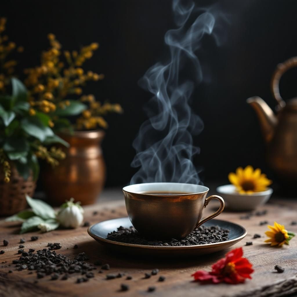Close-up of beautifully arranged tea leaves in a white bowl with soft lighting