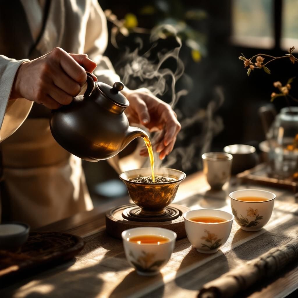 Traveler booking a Gongfu Cha tea ceremony online at a traditional tea house