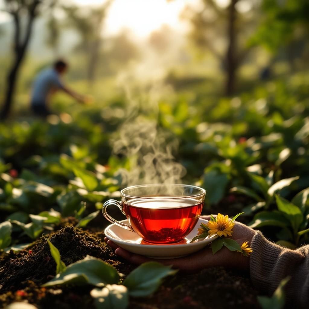 A woman engaging with locals during a tea harvest in Asia.