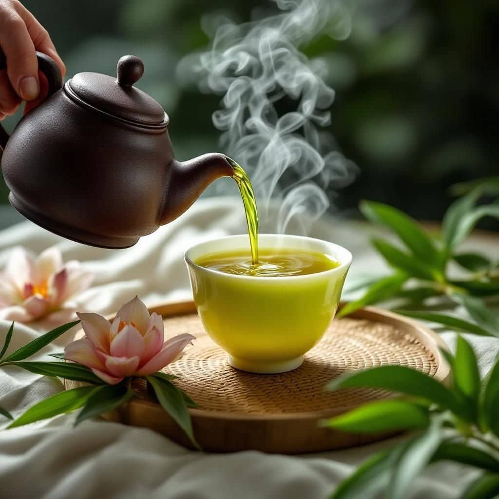 Ancient tea leaves and artifacts representing tea's historical journey