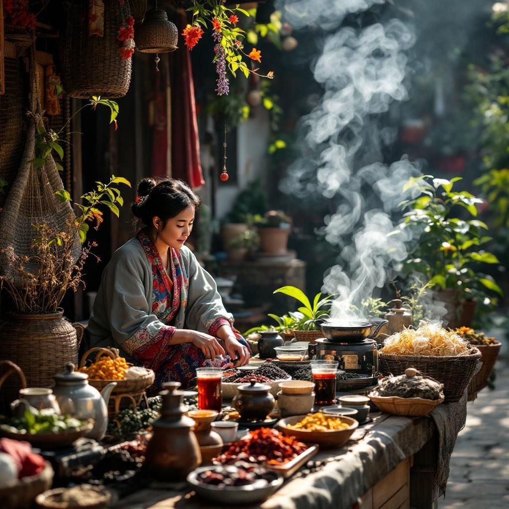 Lush tea terraces in Yunnan's Xishuangbanna with ancient Puer tea trees and minority villages