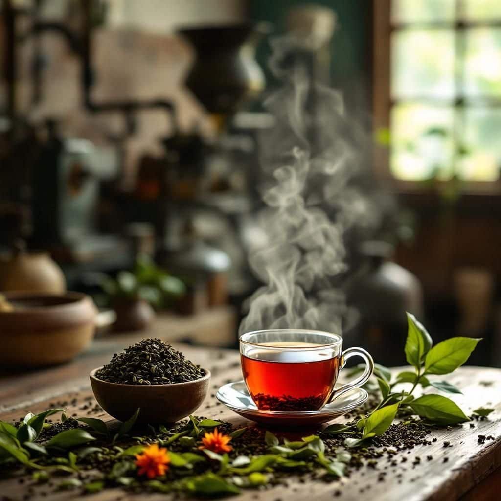 A variety of tea leaves displayed in seasonal arrangements