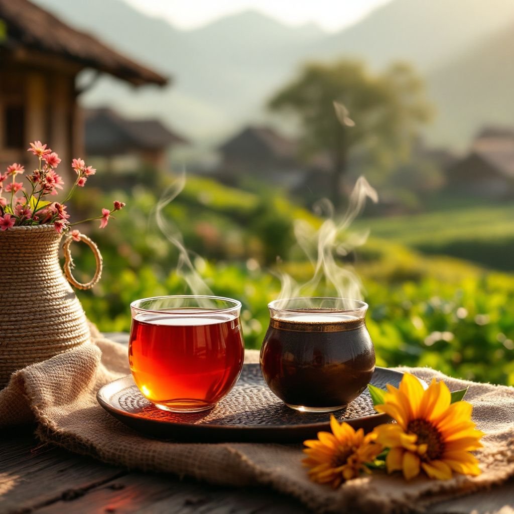 Various tea leaves drying in the sun in Son La, Vietnam