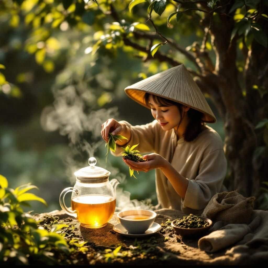 Tourist booking a guided tour in Ha Giang's tea forests.