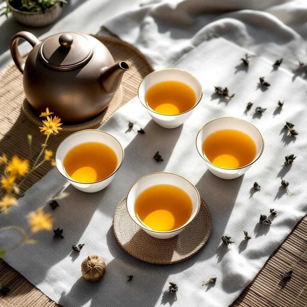 Tourist enjoying a tea tasting session in Ha Giang's ancient tea forests.