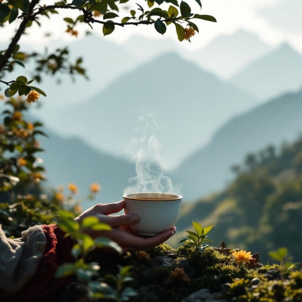 A detailed display of Tibetan butter tea ingredients and preparation utensils.