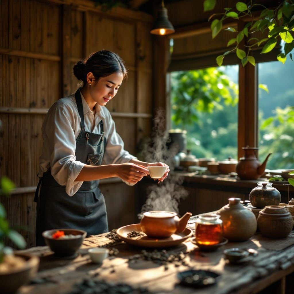 A traveler examining ancient Shan Tuyet tea trees in Ha Giang