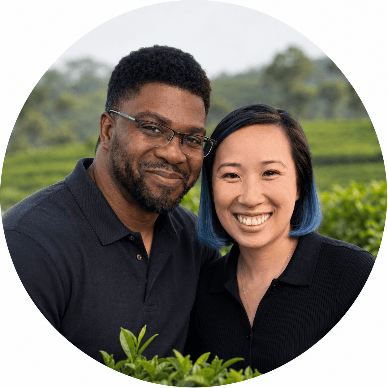 John Milton and Thuy Tran in a tea garden