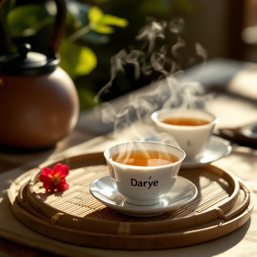 A serene setting showcasing the tools used in a Darye tea ceremony