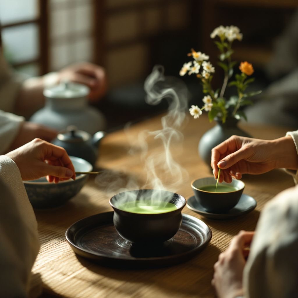 A serene Kyoto temple setting for a traditional Zen tea ceremony