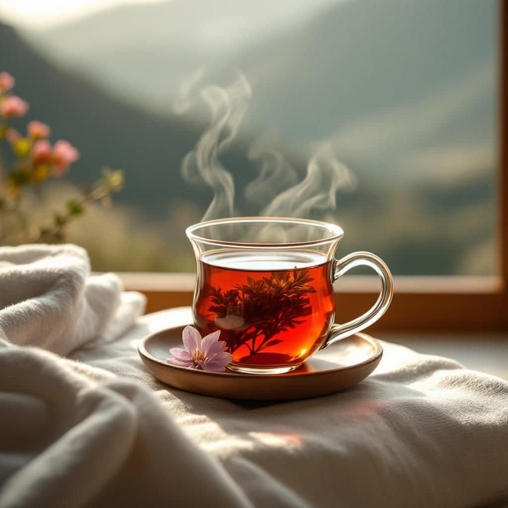 Various types of Rooibos tea displayed in elegant glass jars