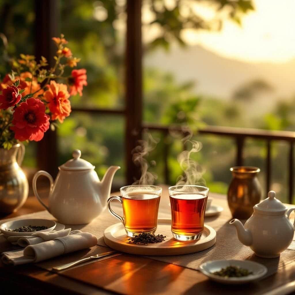 A variety of tea leaves displayed, highlighting Hangzhou's unique tea types.