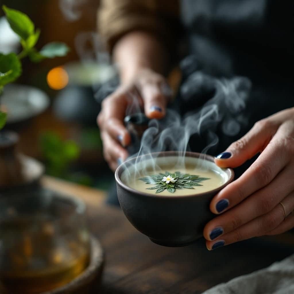 Participants enjoying a traditional Thai tea ceremony with colorful tea sets