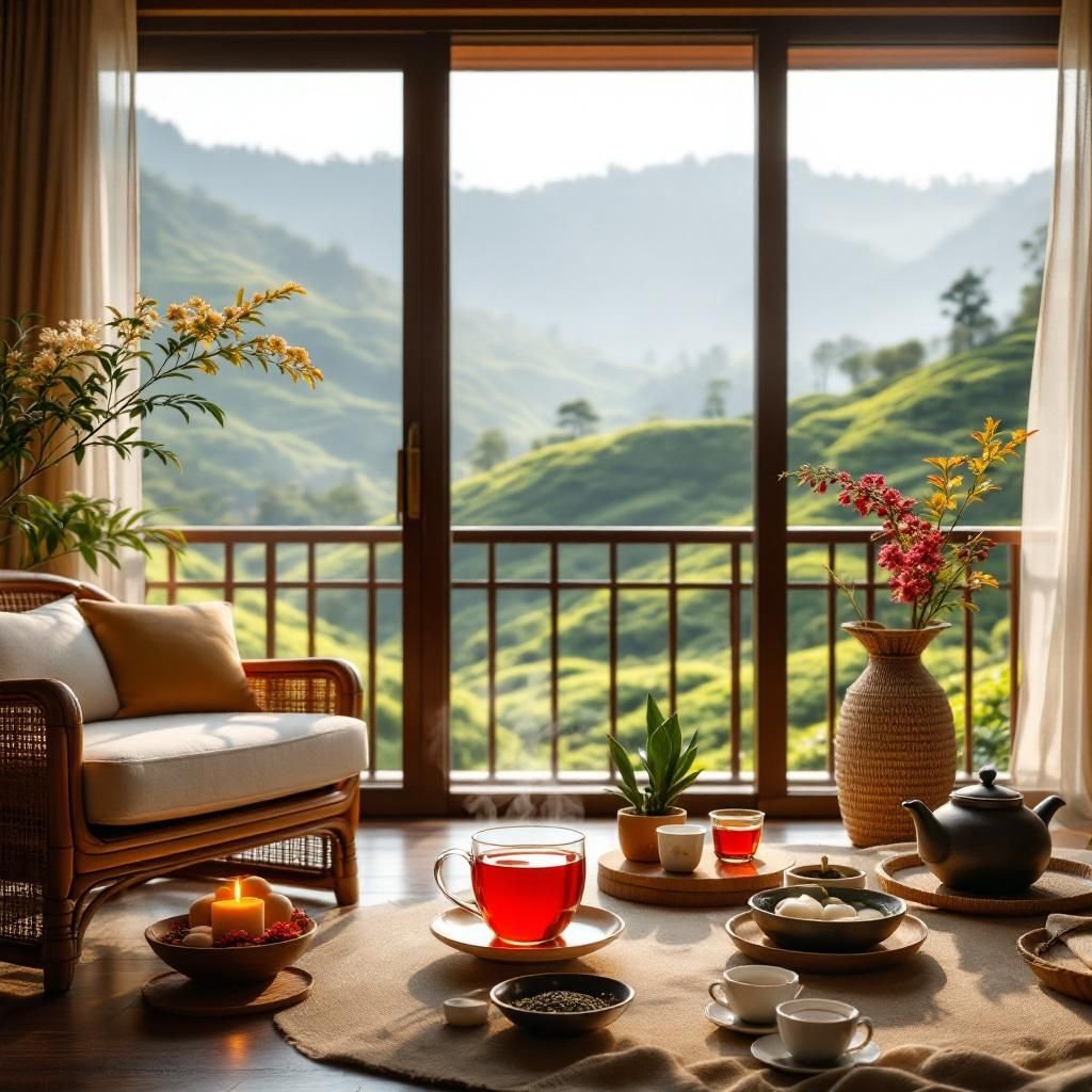 Lush green tea plantations with luxurious accommodations in Munnar