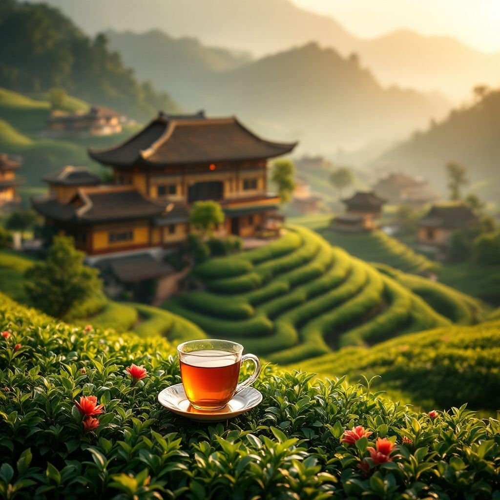 Lush tea plantations along the Ancient Tea-Horse Road in Yunnan