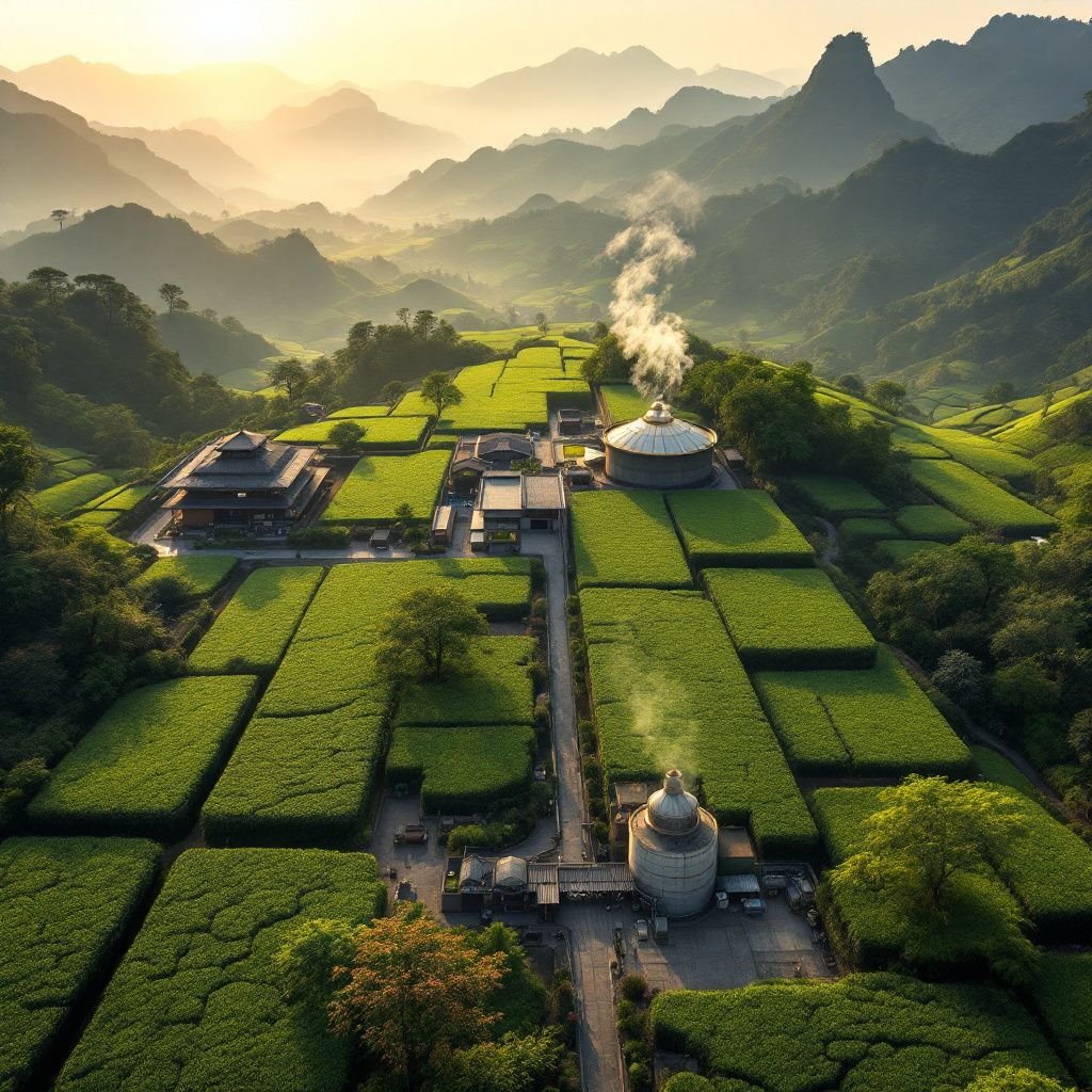Lush tea plantations in Hunan showcasing Anhua's black tea bushes