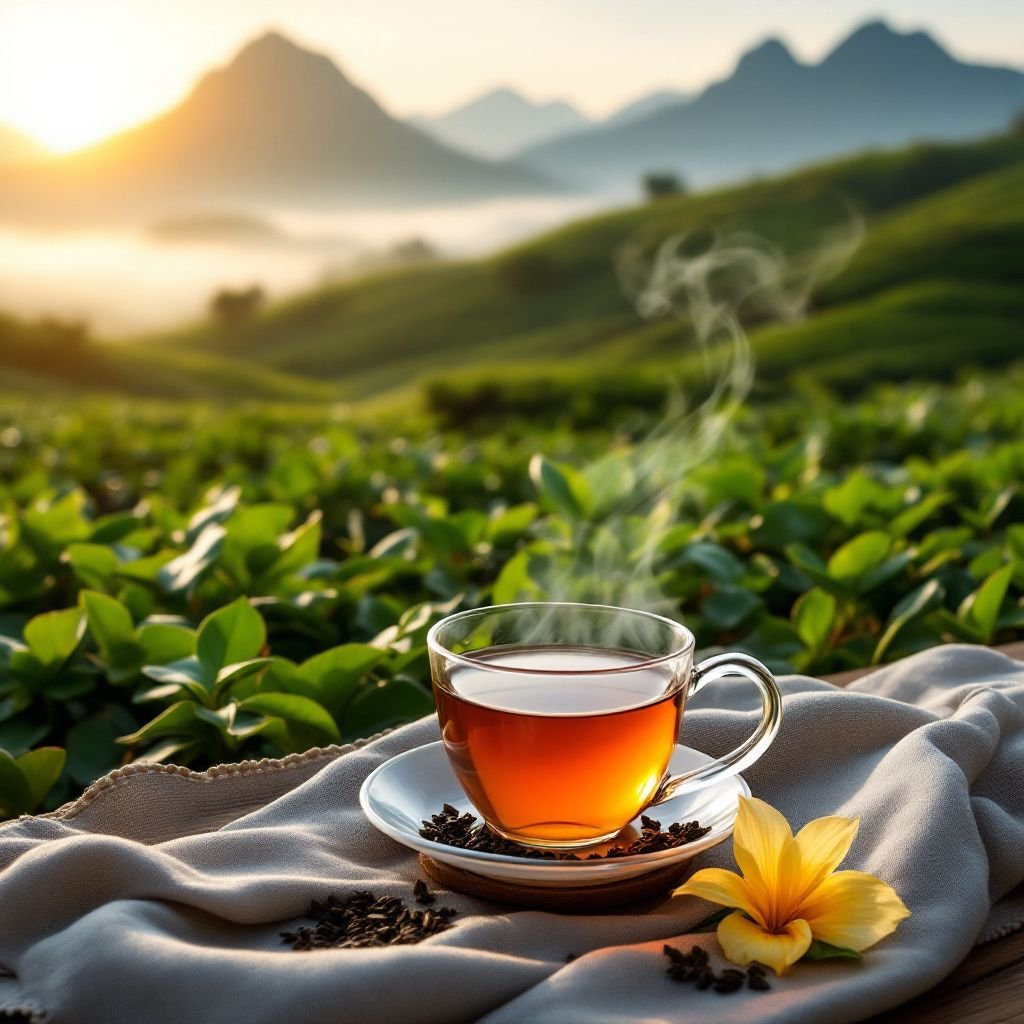 A serene setting for a Vietnamese tea ceremony with traditional teapots and cups.