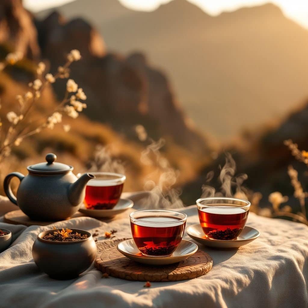 A rustic tea plantation in Cederberg Mountains, showcasing Rooibos tea fields.