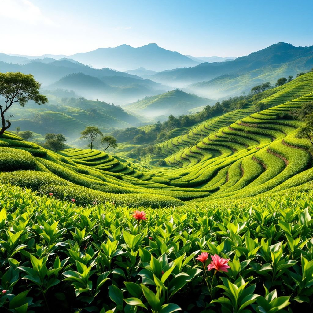 Variety of Jingmai Mountain teas displayed in traditional wooden tea trays.