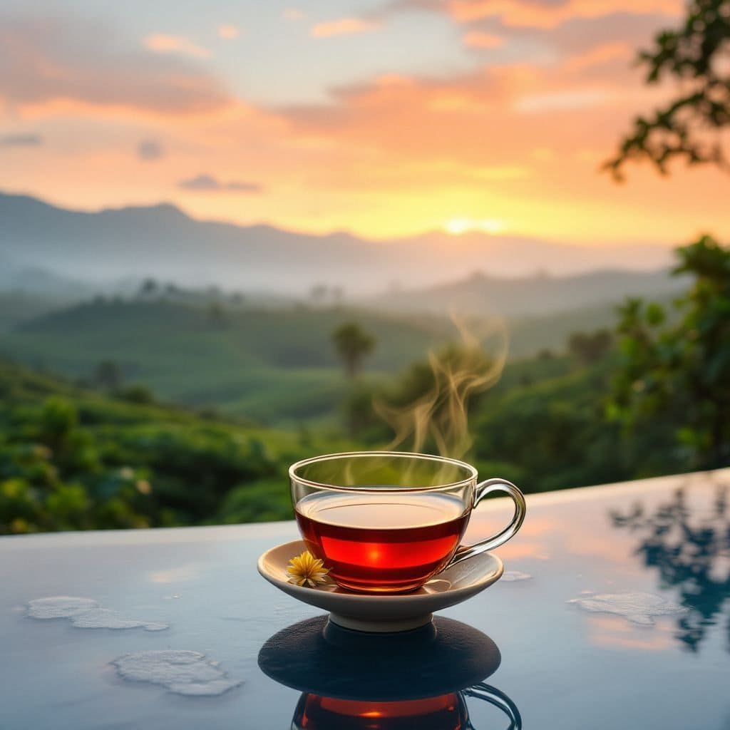 Lush tea plantations surrounding luxurious accommodations at Camellia Hills, Sri Lanka.