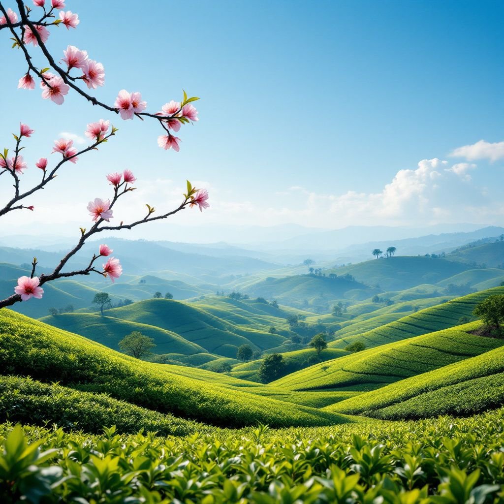 Lush tea fields in Shizuoka showcasing different tea varieties.